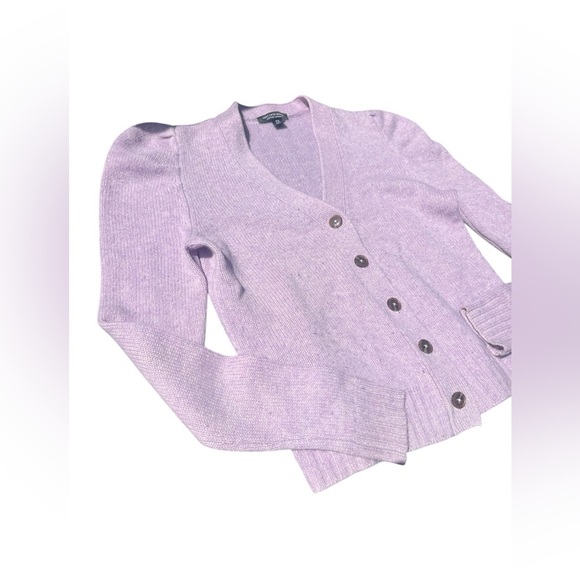 SAKS FIFTH AVENUE Puff-Sleeve 100% Cashmere Cardigan - Picture 3 of 7